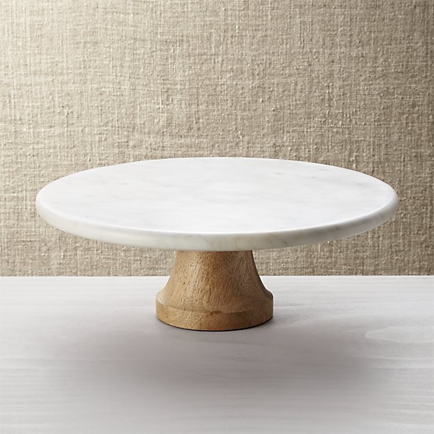 Marble and Wood Cake Stand - 12 in.