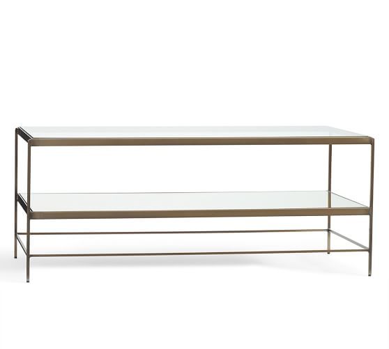 Mercer Cocktail Table - simple, gold coffee table in white room