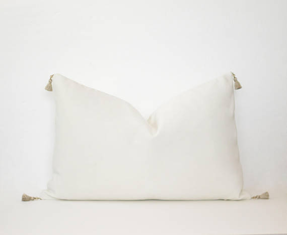 Pillows + Throws + Rugs, Cream Velvet Tassel Pillow