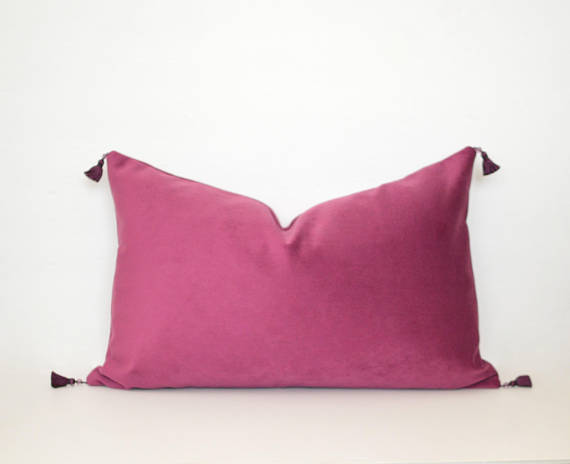 Pillows + Throws + Rugs, Fuchsia Velvet Tassel Pillow