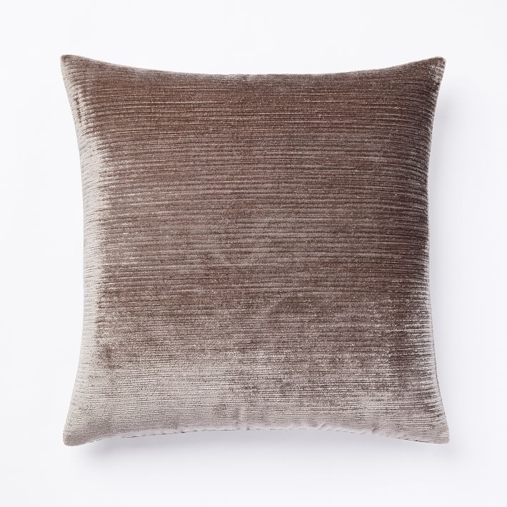 Pillows + Throws + Rugs, Silver-Grey Velvet Ribbed Pillow