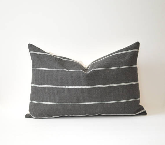 Pillows + Throws + Rugs, Charcoal Stripe Lumbar Pillow