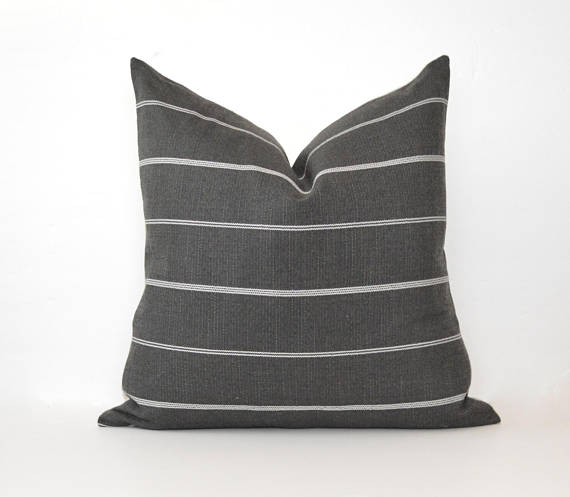 Pillows + Throws + Rugs, Charcoal Stripe Linen Pillow