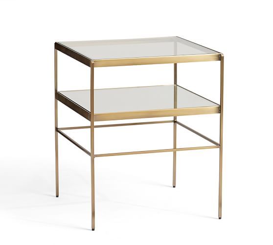 Mercer Cube Table - simple, gold side table in white room