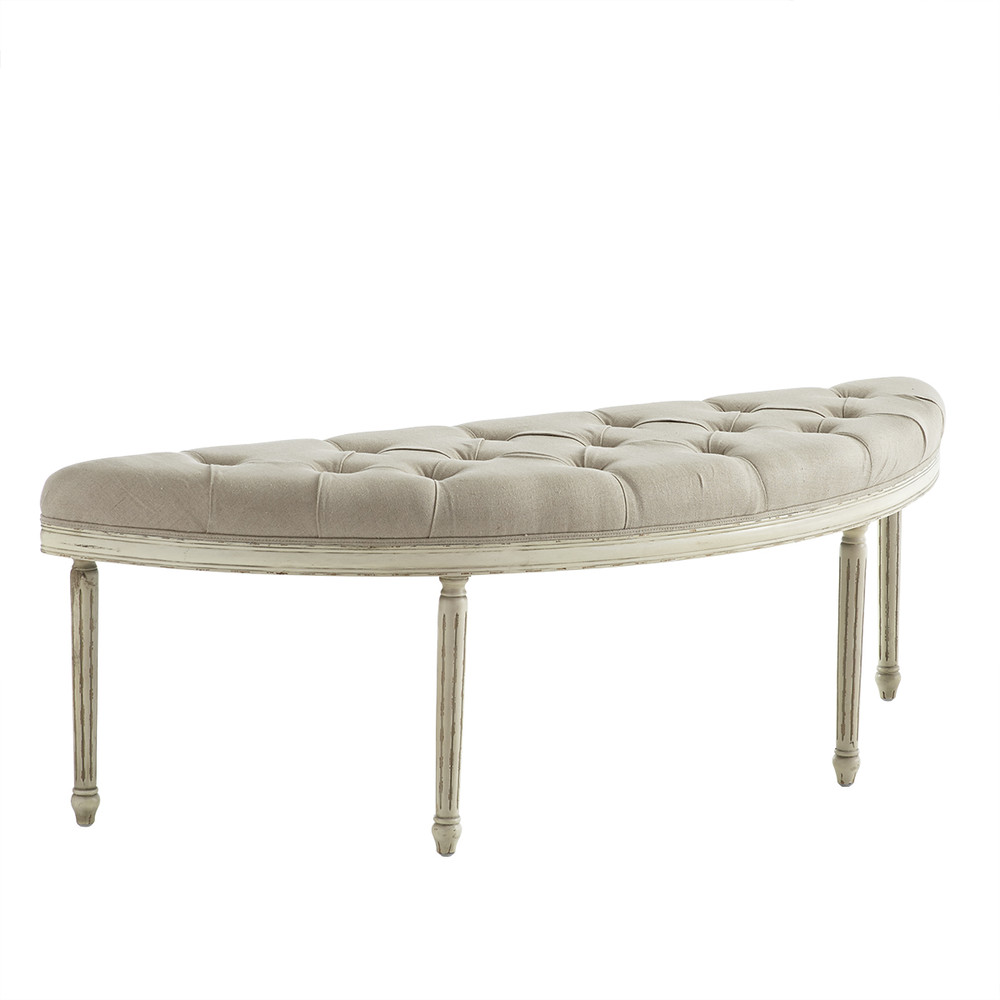 Tufted Linen demilune French Bench