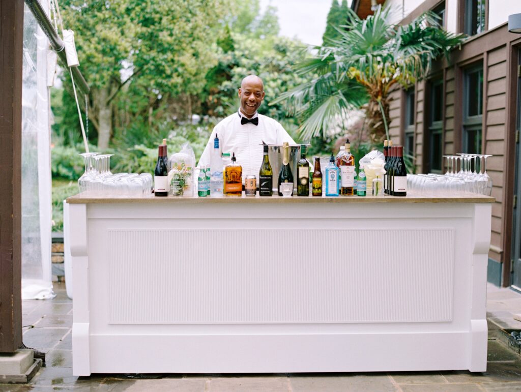 Harper Bar - 8 ft - Cottage Luxe Rental Bar set up with drinks at event