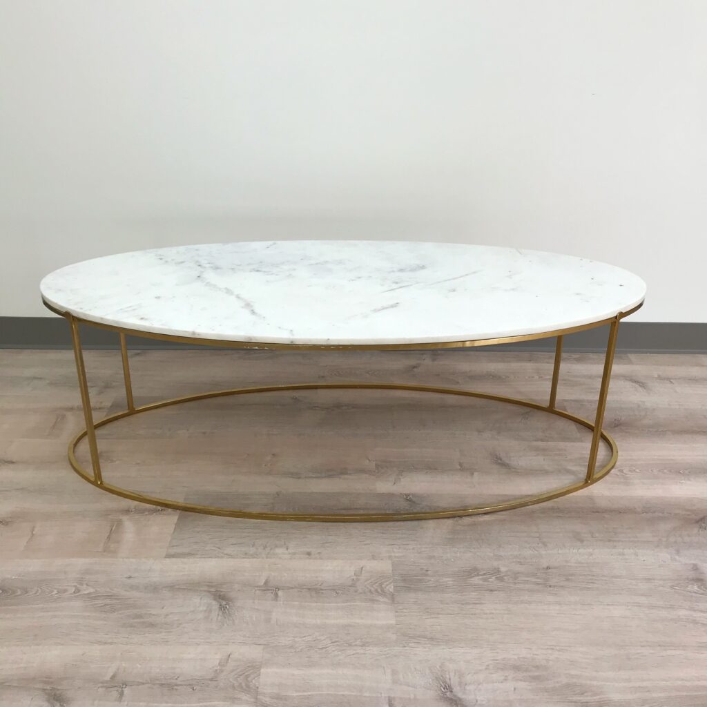 Full view of Tiffany marble and gold table.