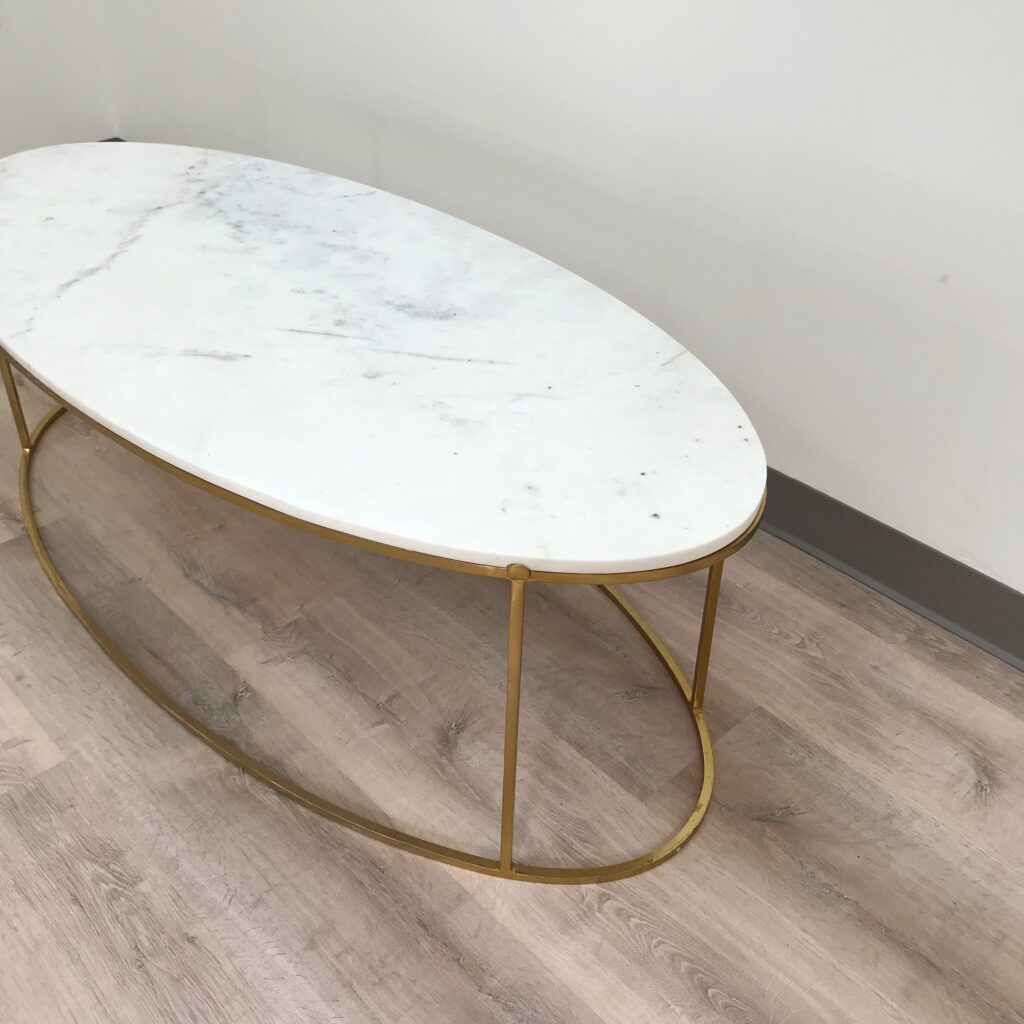 Side view of Tiffany marble table.